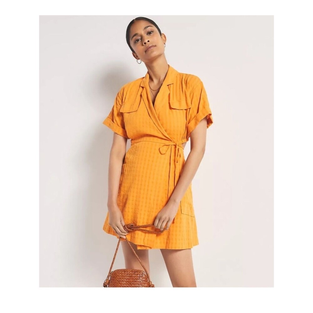 Anthropologie Orange Short Sleeve Mini Wrap Dress Size Small